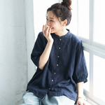 綿麻 ゆったり刺繍シャツ