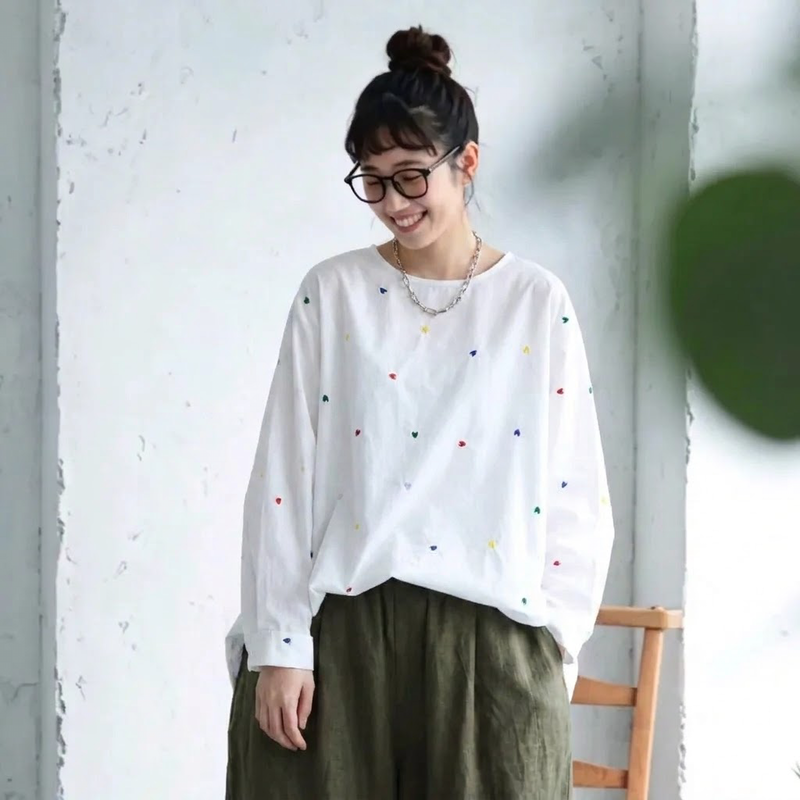 M～4XL 刺繍 ロングスリーブ シャツ