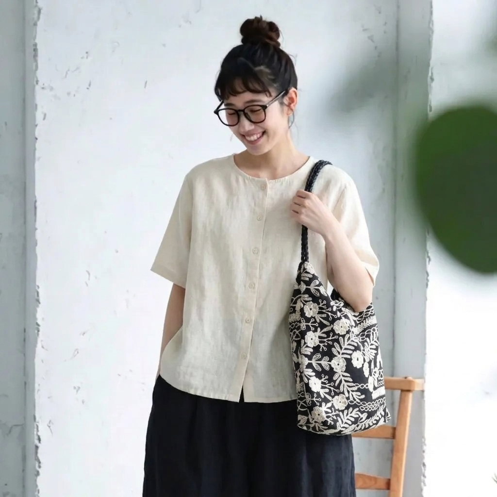 花刺繍 ショルダー トートバッグ