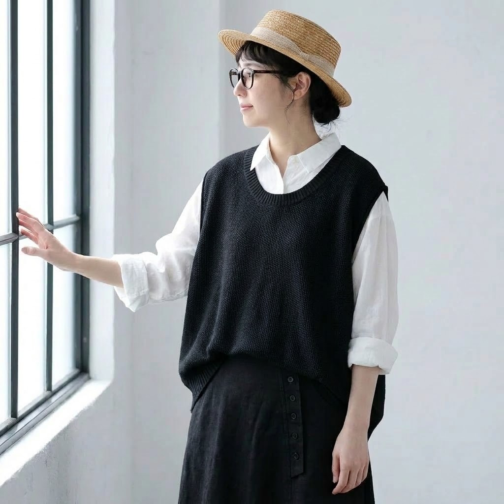 3色展開｜バックボタン ニットベスト