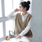S～4XL Vネック 総柄ジャカード ボタン開き ゆったりシルエット レトロ ノースリーブ ニットベスト