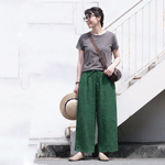 M～4XL ハイウエスト ストレート ワイドパンツ レトロ 9 分丈パンツ