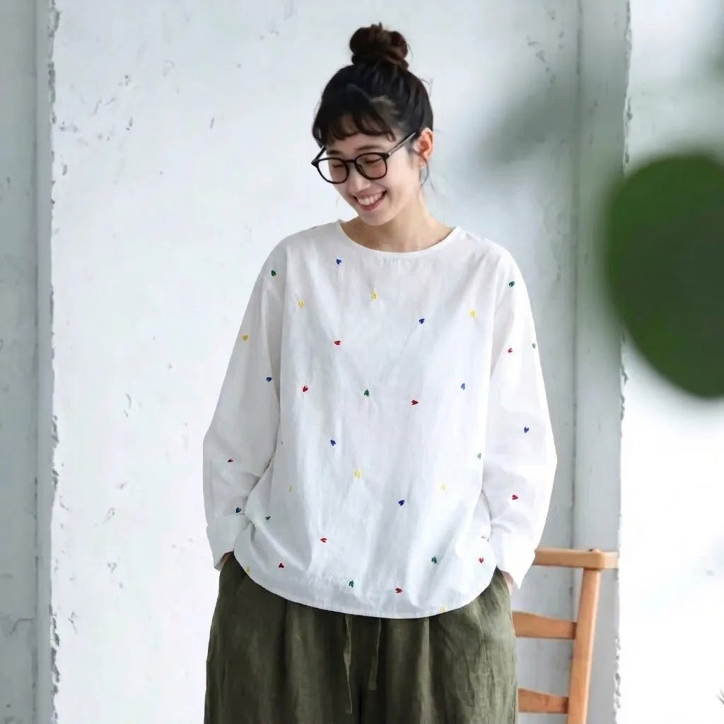 M～4XL 刺繍 ロングスリーブ シャツ