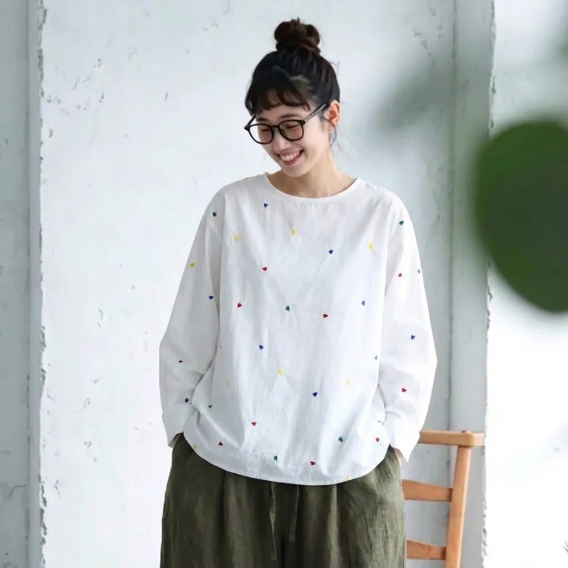 M～4XL 刺繍 ロングスリーブ シャツ