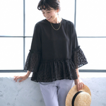 レース切り替え 七分袖ペプラムTシャツ