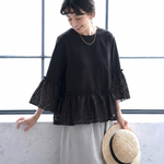 レース切り替え 七分袖ペプラムTシャツ