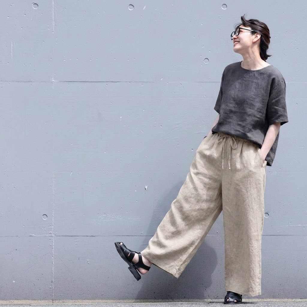 M～4XL ハイウエスト ストレート ワイドパンツ レトロ 9 分丈パンツ