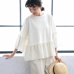 レース切り替え 七分袖ペプラムTシャツ