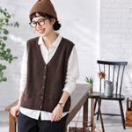 S～4XL Vネック 総柄ジャカード ボタン開き ゆったりシルエット レトロ ノースリーブ ニットベスト