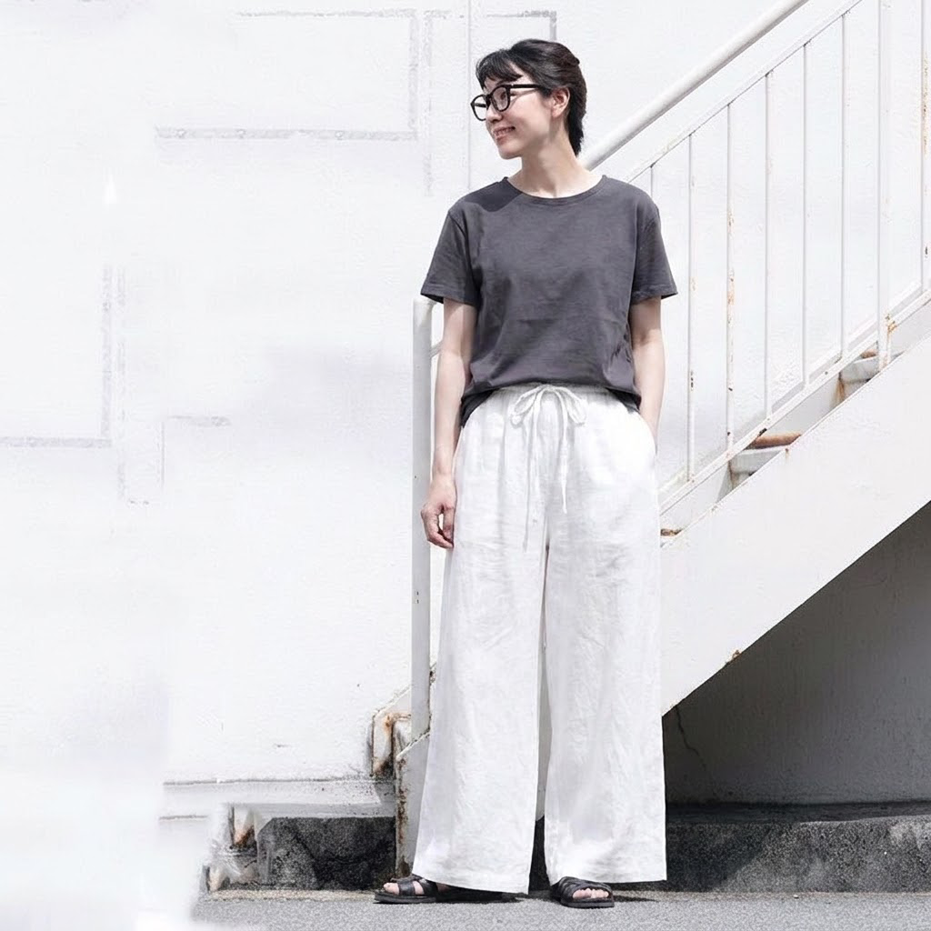 M～4XL ハイウエスト ストレート ワイドパンツ レトロ 9 分丈パンツ