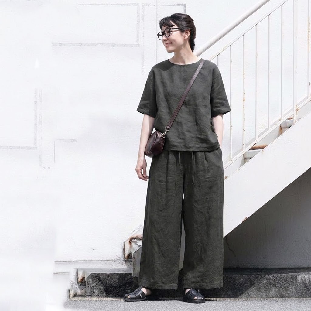 M～4XL ハイウエスト ストレート ワイドパンツ レトロ 9 分丈パンツ