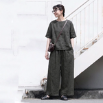 M～4XL ハイウエスト ストレート ワイドパンツ レトロ 9 分丈パンツ