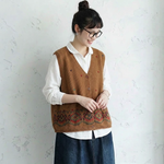 S～4XL Vネック 総柄ジャカード ボタン開き ゆったりシルエット レトロ ノースリーブ ニットベスト