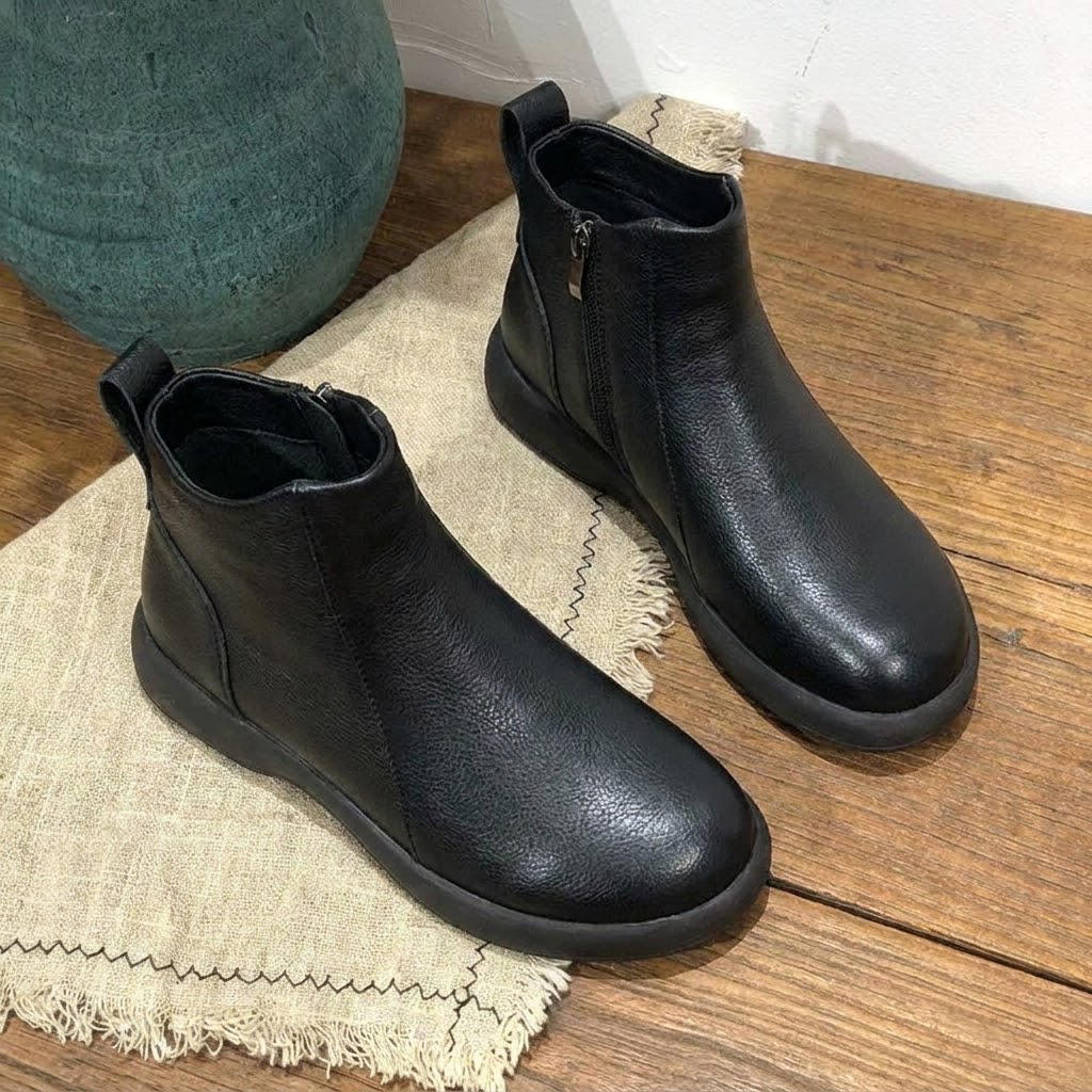 サイドファスナー 厚底ショートブーツ
