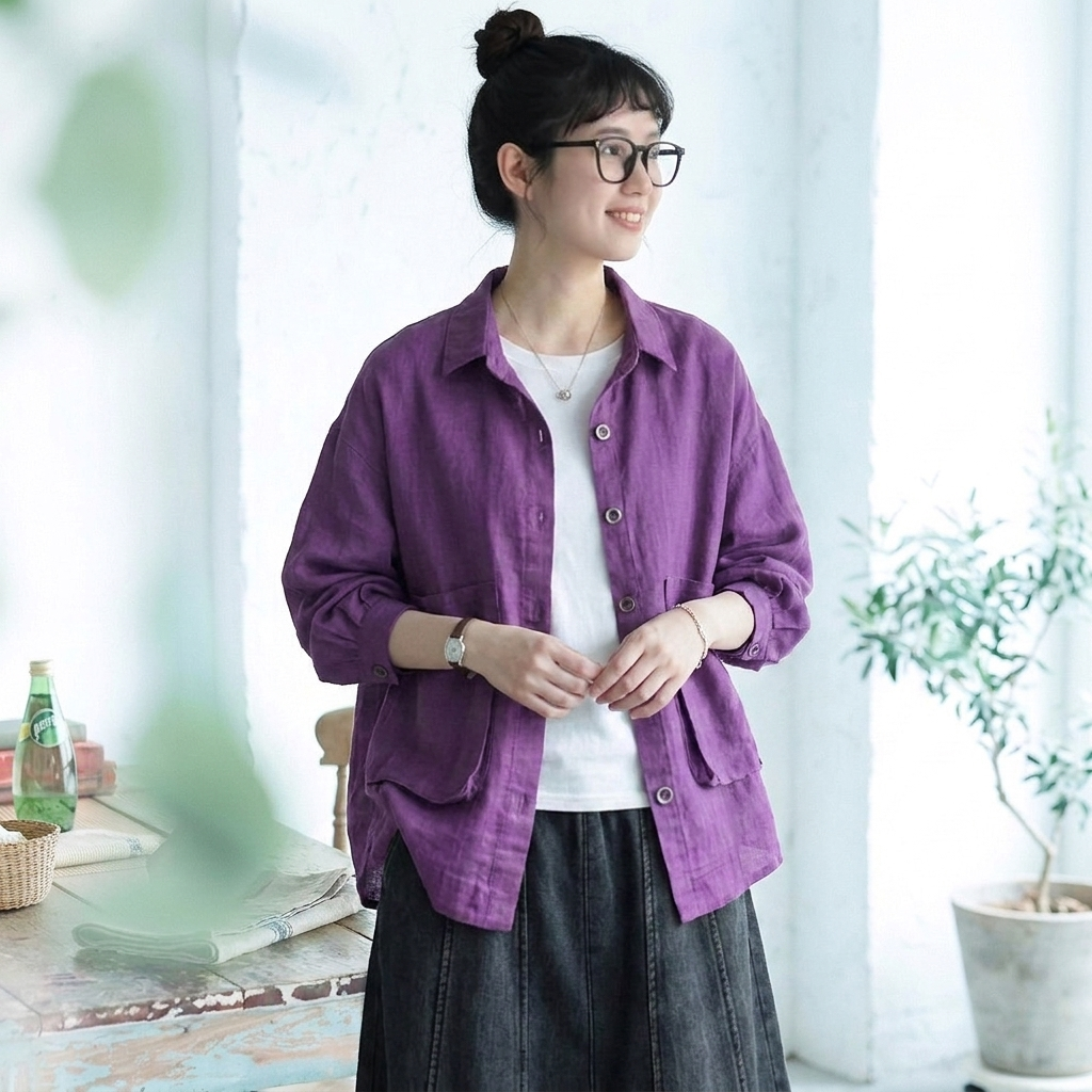 コットン 2XL～5XL 無地 ポケット付き ボタン 長袖 シャツ
