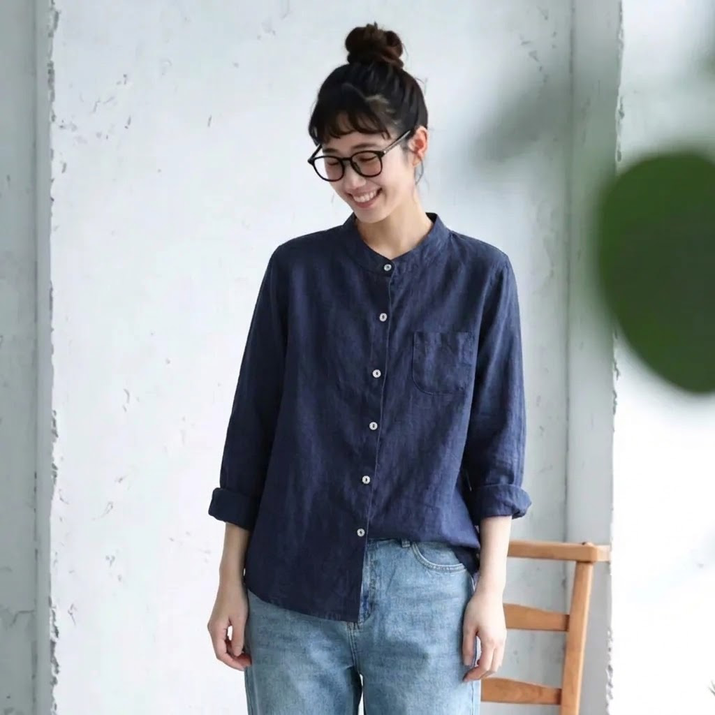 M～4XL 綿麻ブラウス