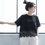 切り替え レース 半袖 ラウンドネック Tシャツ