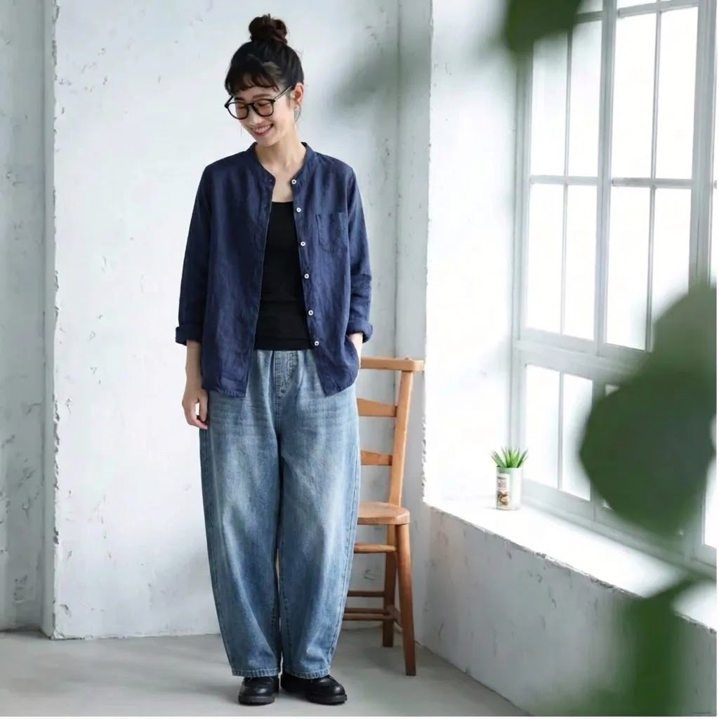 M～4XL 綿麻ブラウス