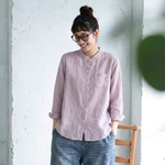 M～4XL 綿麻ブラウス