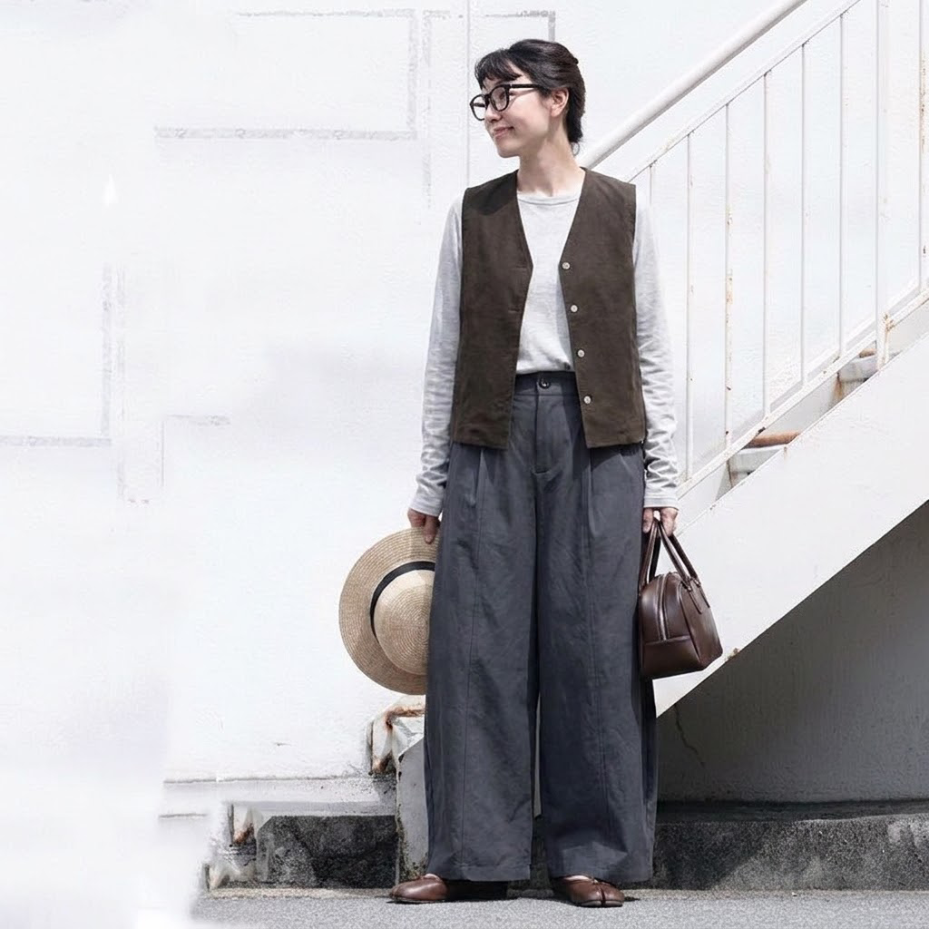 ワイドレッグ ウエストゴム 実用的 ロングパンツ
