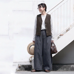 ワイドレッグ ウエストゴム 実用的 ロングパンツ