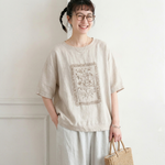 プリント コットン混 半袖Tシャツ ルーズ