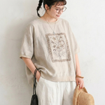 プリント コットン混 半袖Tシャツ ルーズ