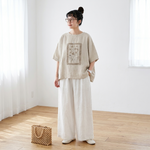 プリント コットン混 半袖Tシャツ ルーズ