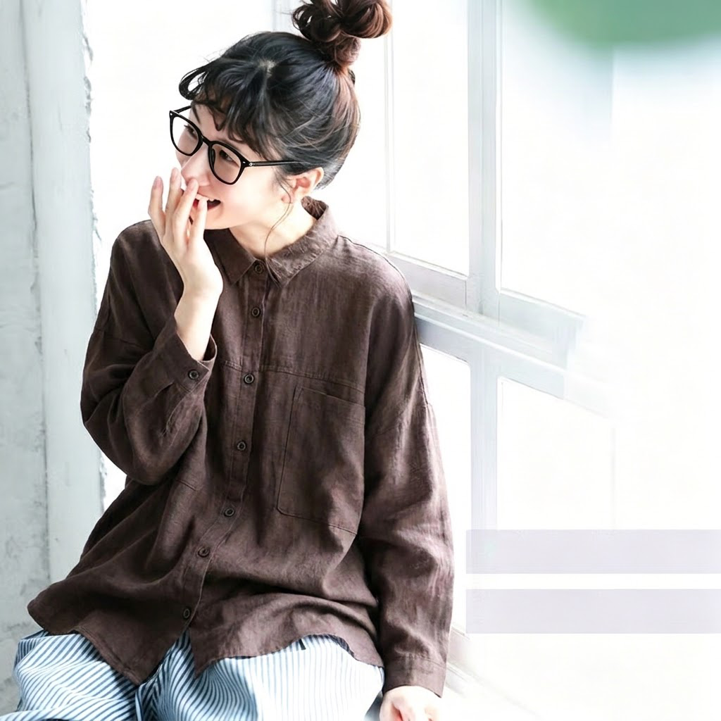 切替デザイン 長袖シャツ