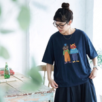 コットン プリント 半袖 ラウンドネック カートゥーン Tシャツ
