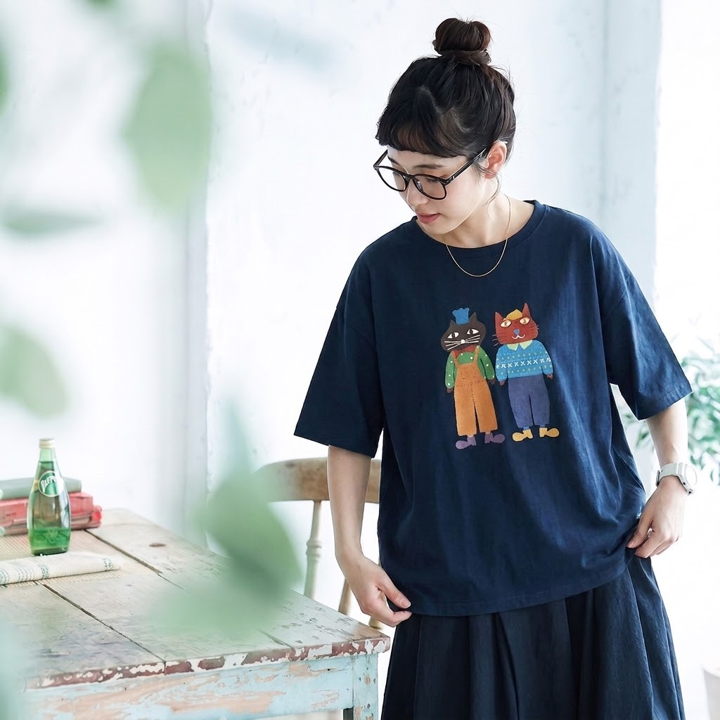 コットン プリント 半袖 ラウンドネック カートゥーン Tシャツ