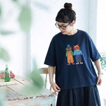 コットン プリント 半袖 ラウンドネック カートゥーン Tシャツ