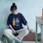 コットン プリント 半袖 ラウンドネック カートゥーン Tシャツ