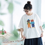 コットン プリント 半袖 ラウンドネック カートゥーン Tシャツ