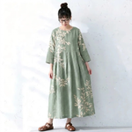 S～4XL 配色 Aライン プリント 七分袖 ワンピース