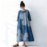 S～4XL 配色 Aライン プリント 七分袖 ワンピース