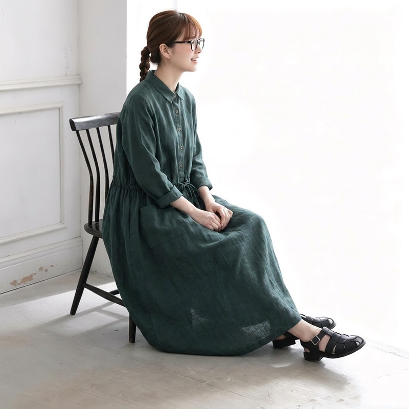 襟付き ミディアム丈 シャツワンピース