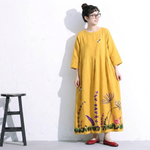 S～4XL 配色 Aライン プリント 七分袖 ワンピース