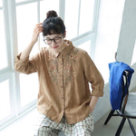 レトロ 刺繍 秋色 ロングスリーブ シャツ