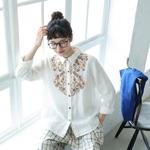 レトロ 刺繍 秋色 ロングスリーブ シャツ