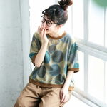綿麻 ドット柄 半袖 花柄 大人ナチュラル シャツ