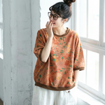 綿麻 ドット柄 半袖 花柄 大人ナチュラル シャツ