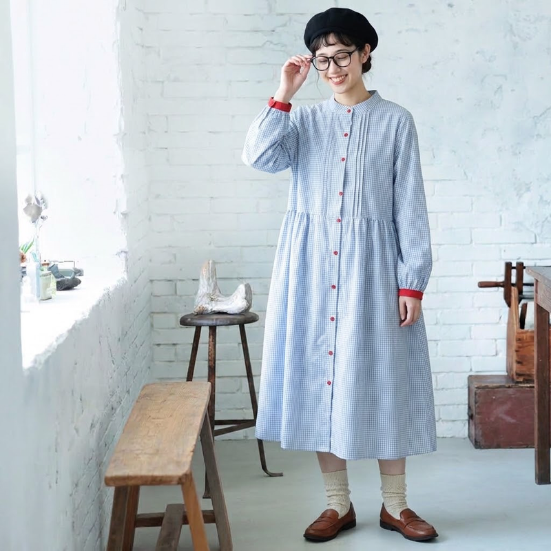 チェック柄 ロングワンピース