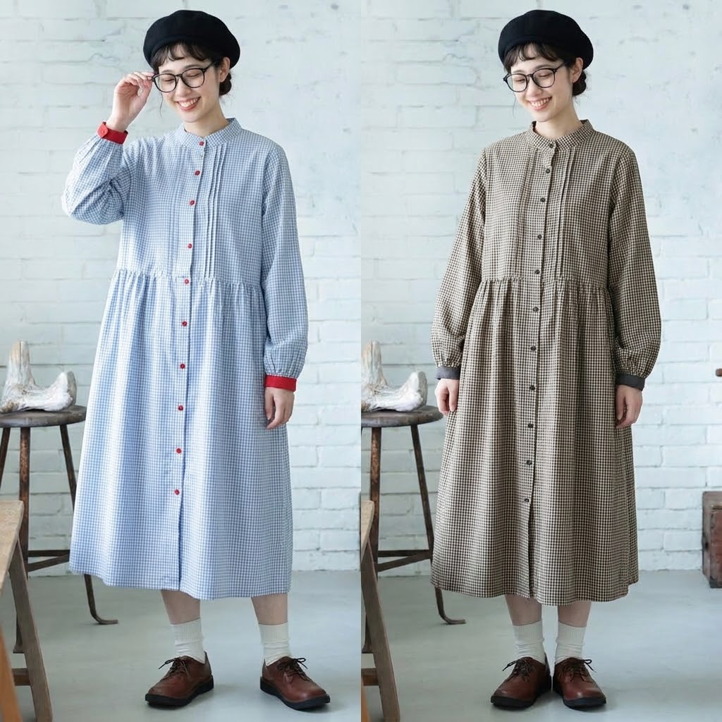 チェック柄 ロングワンピース