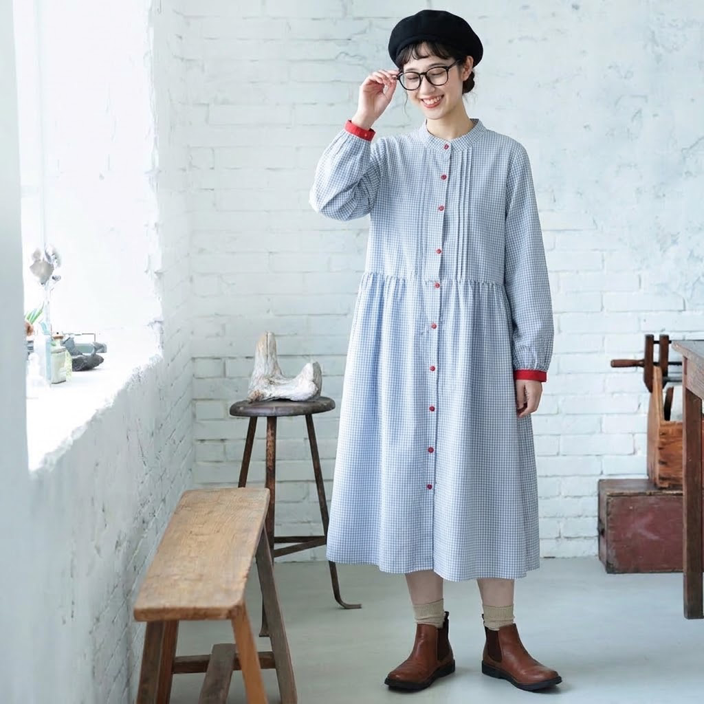 チェック柄 ロングワンピース
