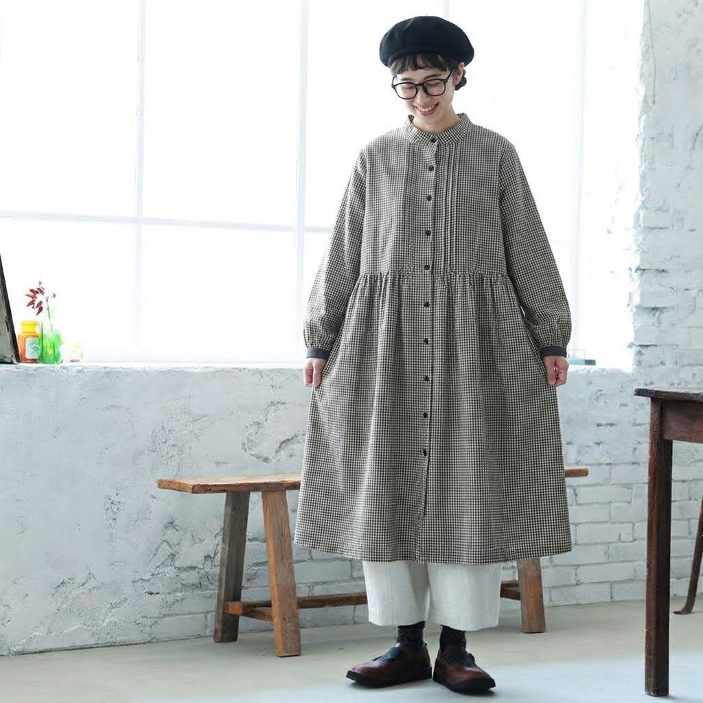 チェック柄 ロングワンピース