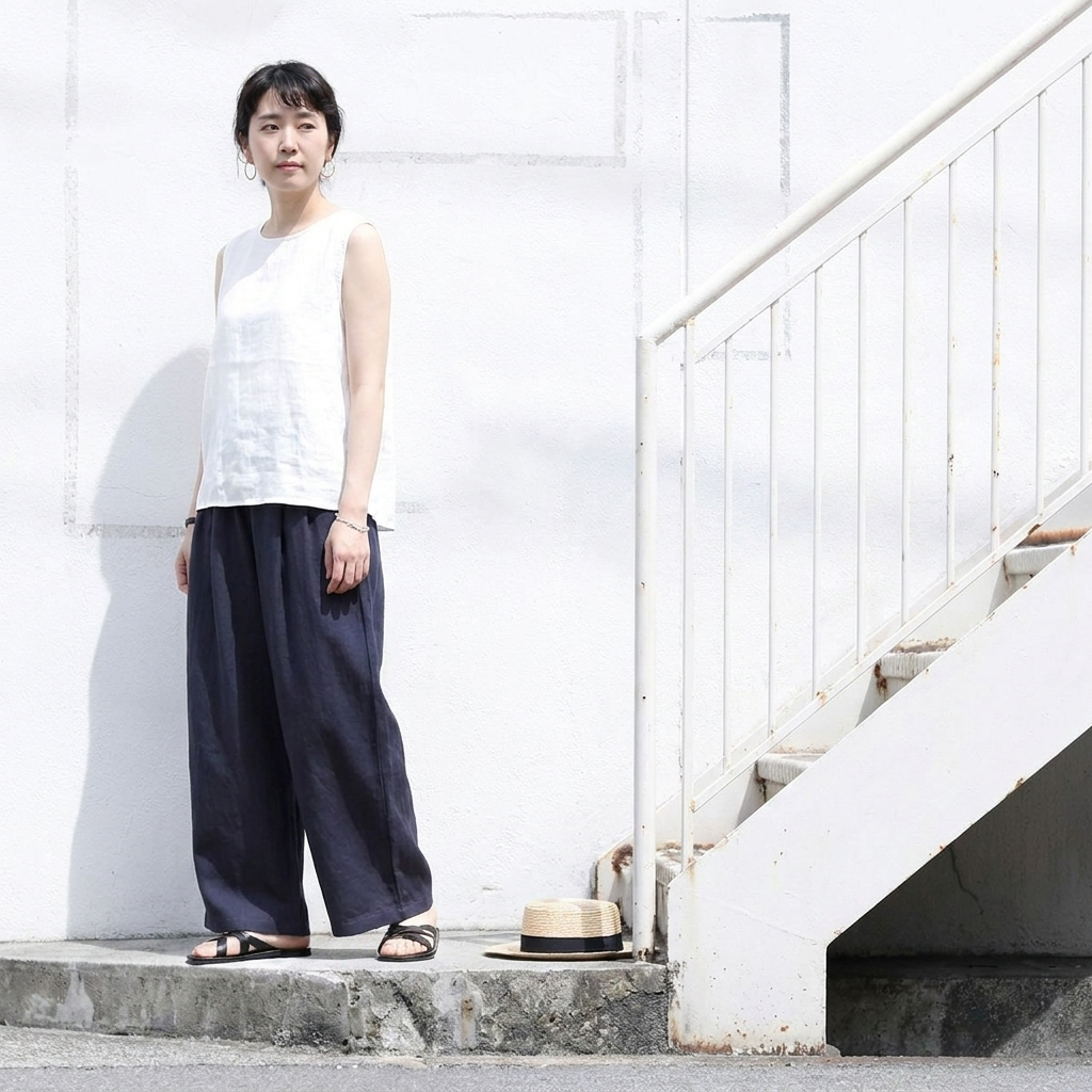 薄手素材 アンクル丈（9分丈） 無地 ガウチョパンツ