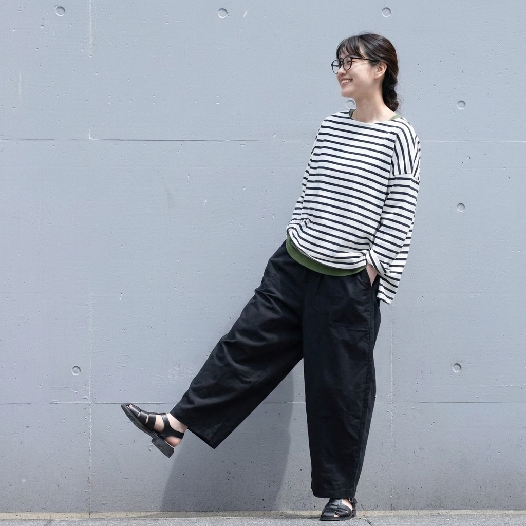 S～4L コットン ハイウエストパンツ
