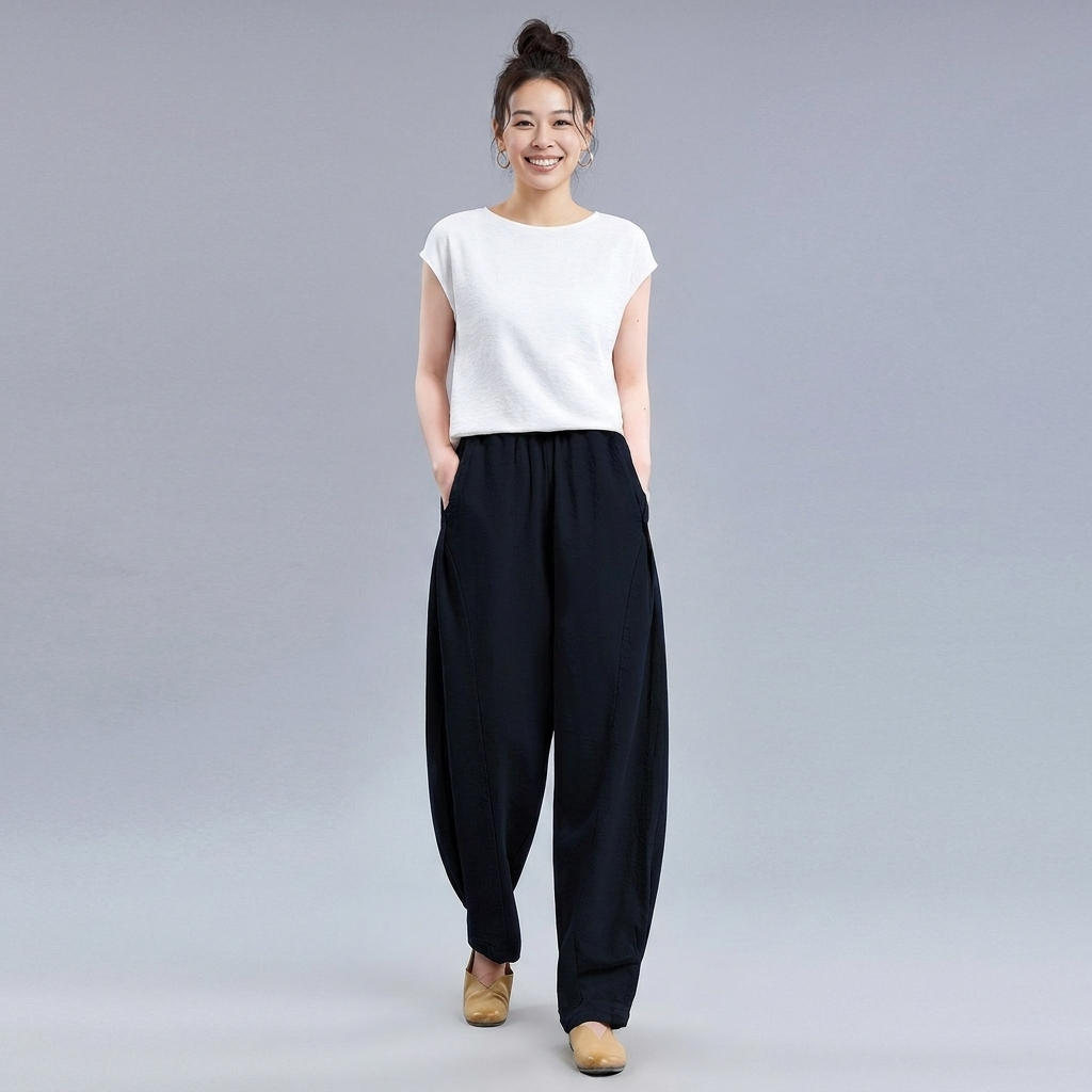 M～4XL 綿麻 ポケット付き アンクル丈（9分丈） パンツ