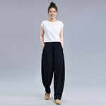 M～4XL 綿麻 ポケット付き アンクル丈（9分丈） パンツ